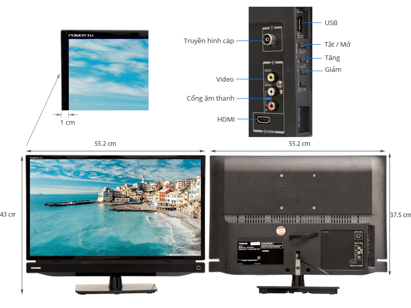 Thông số kỹ thuật Tivi LED Toshiba 24P1300 24 inch