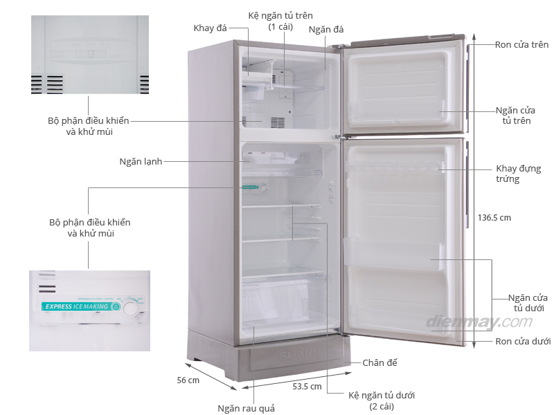 Thông số kỹ thuật Tủ lạnh Sharp SJ-186S-SC 180 lít
